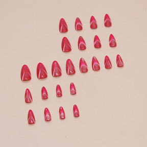 Removable Fake Nails Rose Red Wave Design 24-Piece