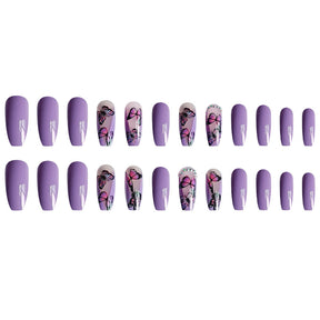 Pink Purple Butterfly Nail Art, Removable Jelly Gel Tips