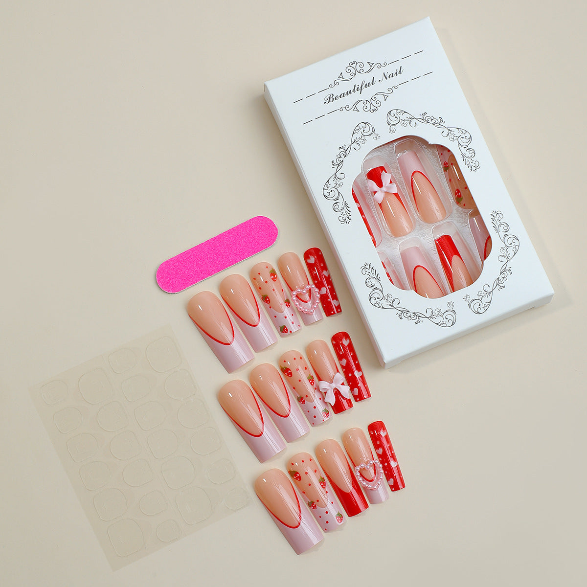 Strawberry Art Sweet Chic Ins-Style French Nails