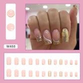 Shiny Mid-Length French Nails, Pink Floral, Ins Style, Fashionable