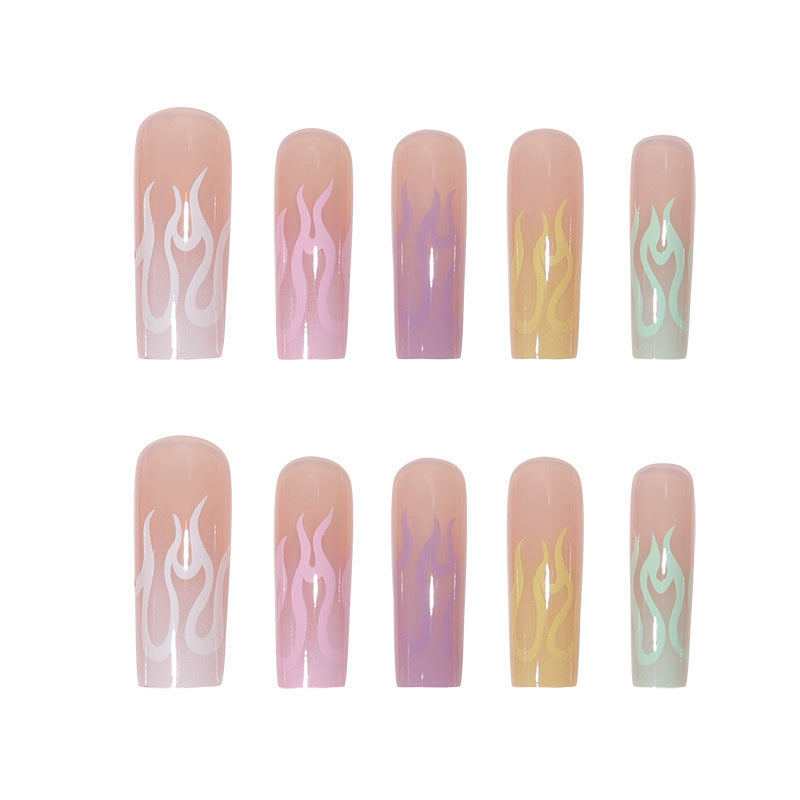 Rainbow Flame French Nails - Long (Wholesale)