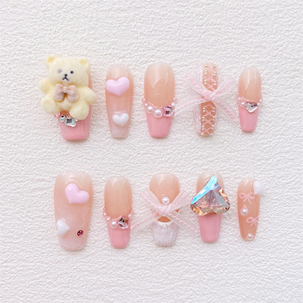 Chic Handmade Pink Bear Ballet Fall Nails, Versatile and Popular Nail Patches