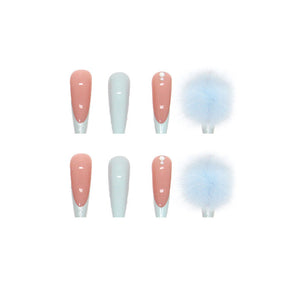 Cute Blue Fur Ball Ballet Fall Nails - Removable Acrylic Nail Tips