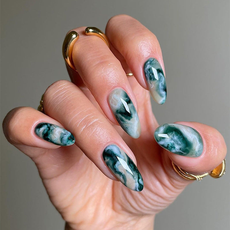 Ombre Green Almond Nails - Marble Ink Design