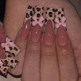 Classic Leopard Print Nails with Pink Bow