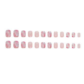 Short Cherry Blossom Ombre Nails with Gold Foil, Sweet Ins Style