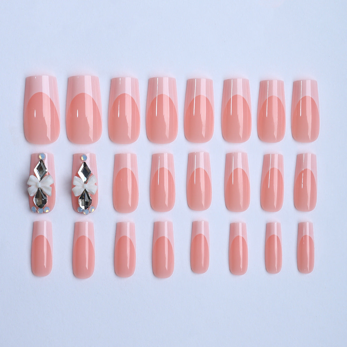 Long Pink Nail Tips with Bow, Pure Desire Style