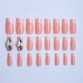 Long Pink Nail Tips with Bow, Pure Desire Style