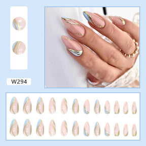 Blue Wave Glitter Almond Nail Tips, Classic Fashion