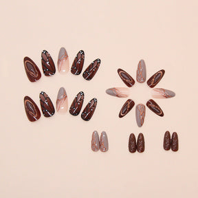 Almond Nail Stickers with 3D Butterfly Wings, 24 Pieces