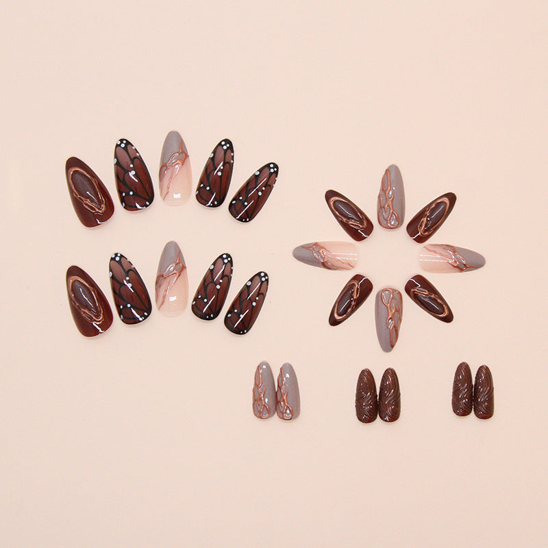 Almond Nail Stickers with 3D Butterfly Wings, 24 Pieces