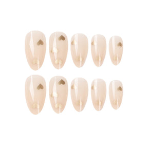 Almond French Nude Heart Fall Nails - Removable Nail Tips