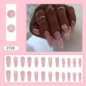 Ballet Nails with Glitter and Diamonds: 24-Piece Sparkly Fall Nail Wraps