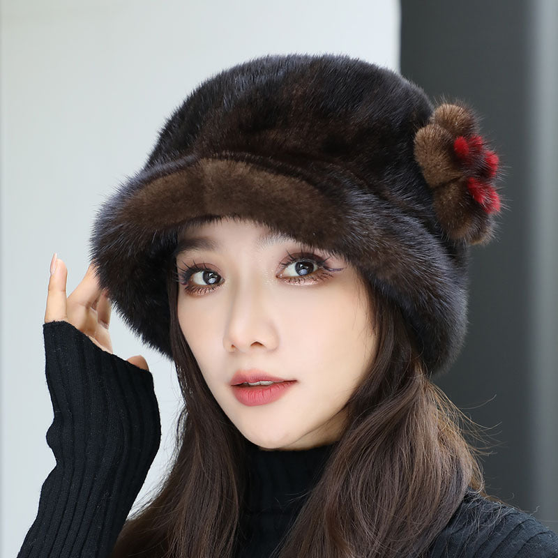 Winter Mink Fur Hat for Elderly Women - Stylish & Warm