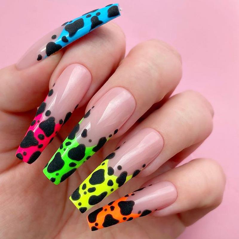 Cow Print French Manicure Nail Tips