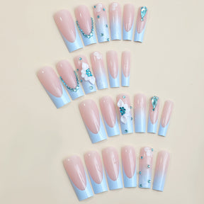 Bestselling Long Waterpipe Nails - 3D Butterfly, Blue French Edge