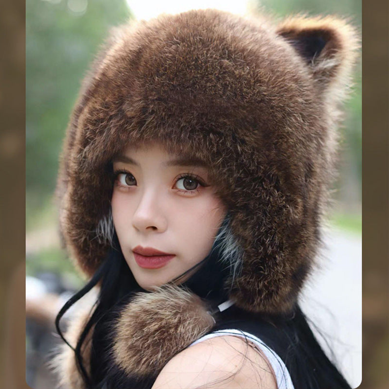 Warm Raccoon Fur Ear Flap Hat - Unisex Winter Accessory