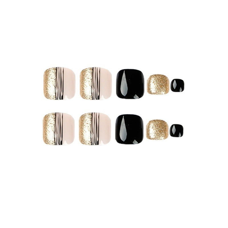 Black Line Gold Powder Toe Nail Wraps for Fall Nails