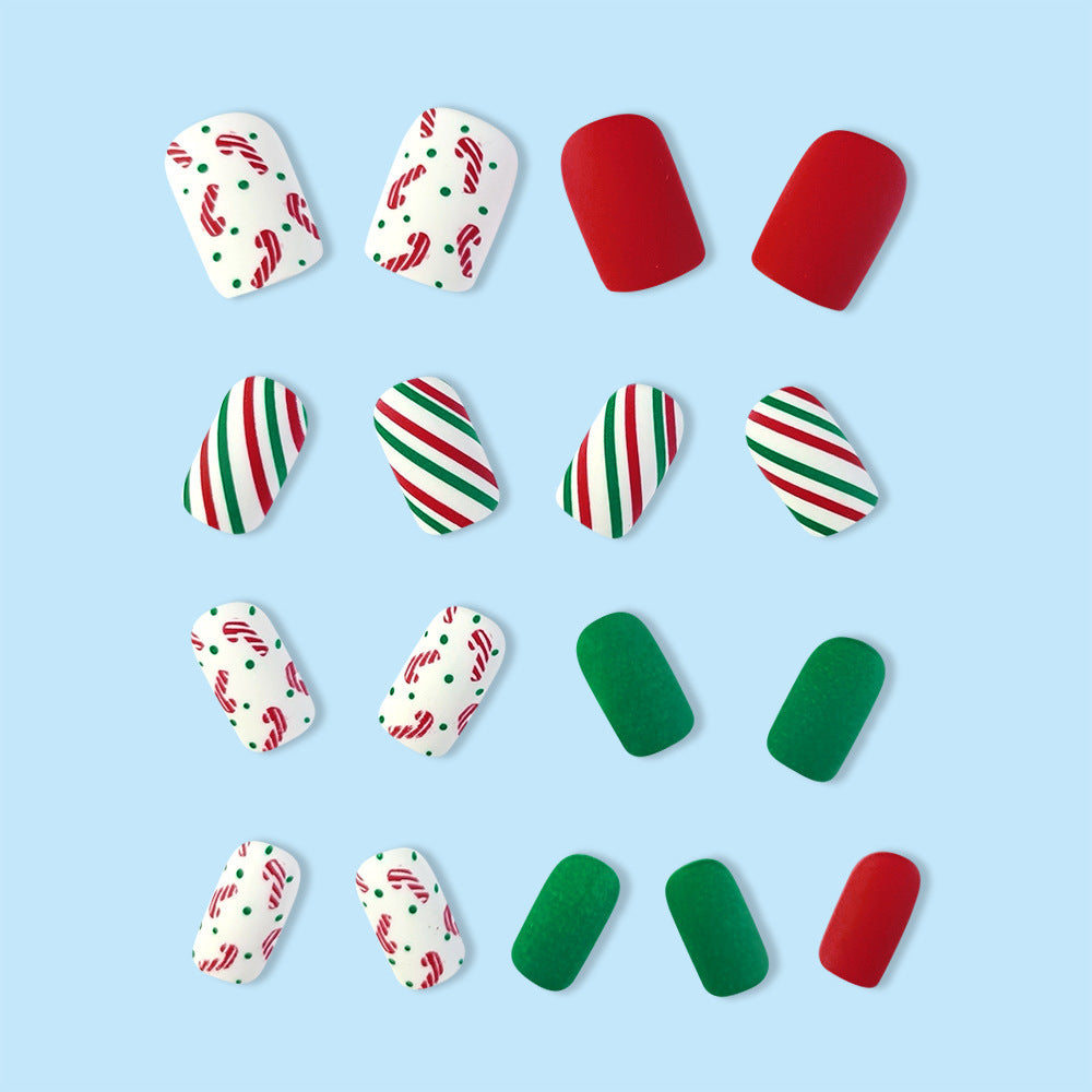 Christmas Mat Multicolor Striped Nail Tips, Candy Theme