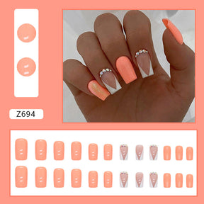 Square Mid-Length Orange Nails - Bright, Solid Color, French Tip