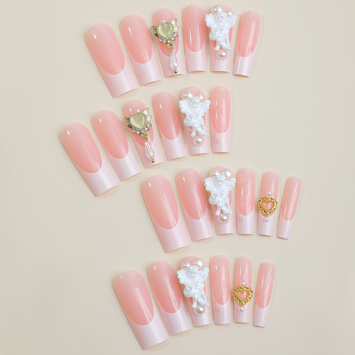 Sweet Heart Love Decor XXL French Pearl Nails