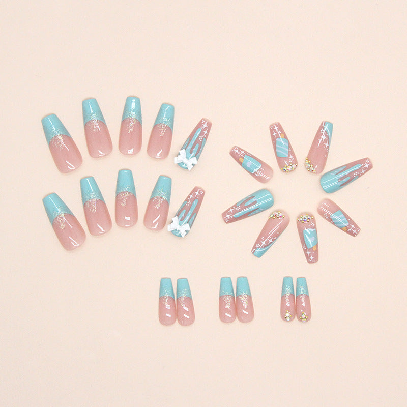 Cute Summer Ice Cream Nails, Sweet Bow and Rhinestone