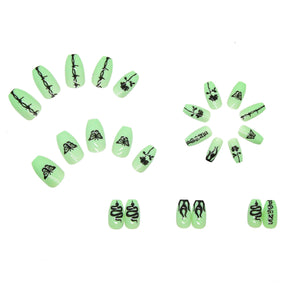 Green Butterfly Long Ballet-Style Nail Tips