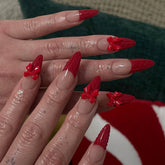 3D Red French Tip Nails with Christmas Bow