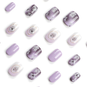 Simple Mirror Flower Purple Ombre White Peony Nail Art Tips