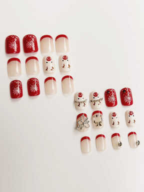 Short Ballet Shape Christmas Pearl Bow Deer False Nails