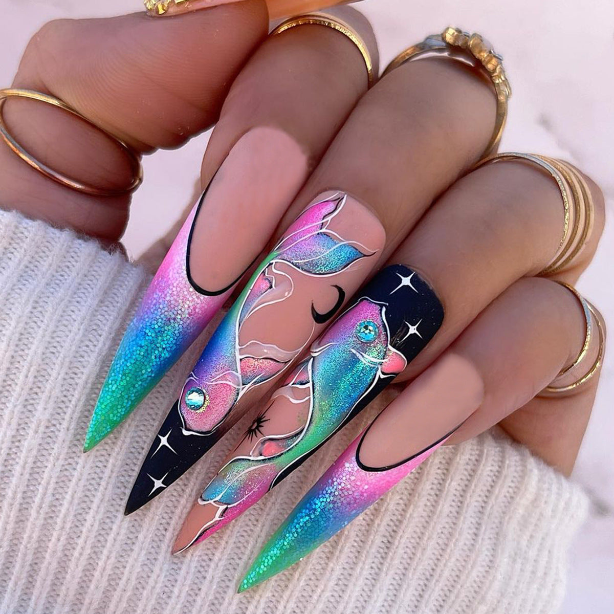 Pisces Mermaid Tail Design False Nails