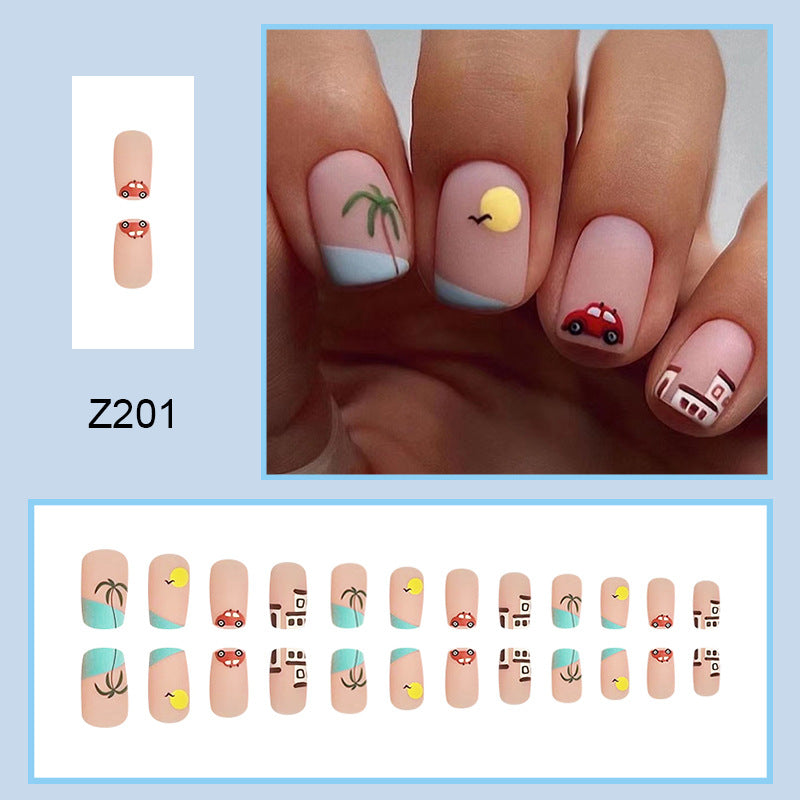 Summer Beach Short Square Nails - Seagull Design