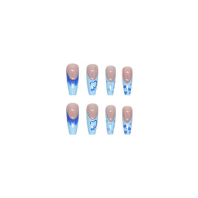 Long Blue Press-On Nails for Durable Wear