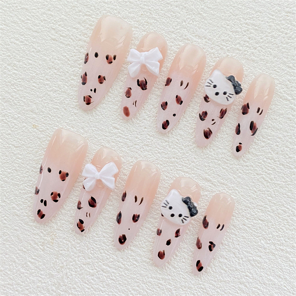 Chic Handmade KITT Cat Bow Fall Nails, Trendy and Versatile Student-Friendly Nail Patches