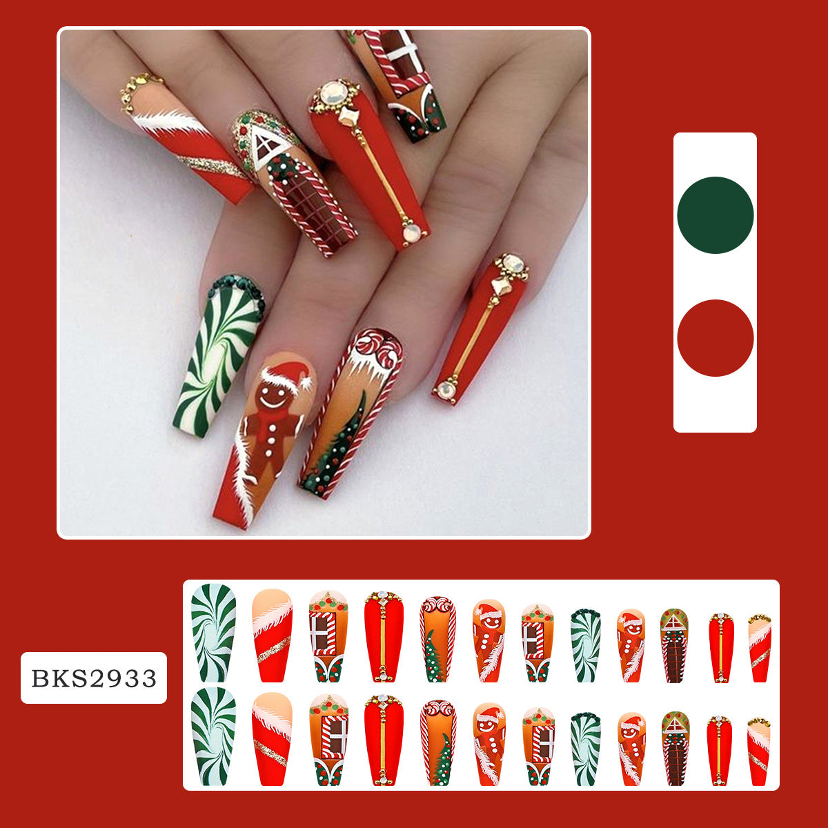 Christmas Tree Doll Long Nail Tips