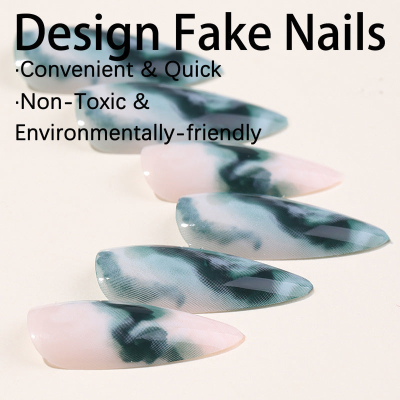 Ombre Green Almond Nails - Marble Ink Design