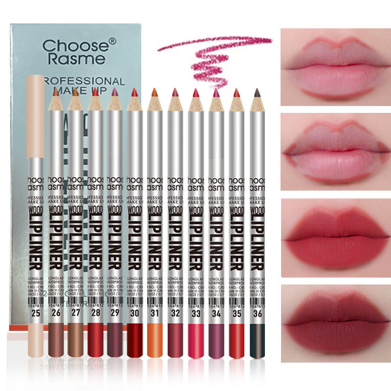 12-Color Matte Lip Liner Set - Long-Lasting