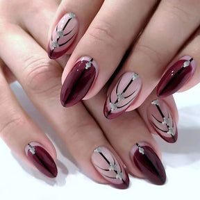 Purple Oval Nails with Stripes, Simple and Spicy, Ins Style