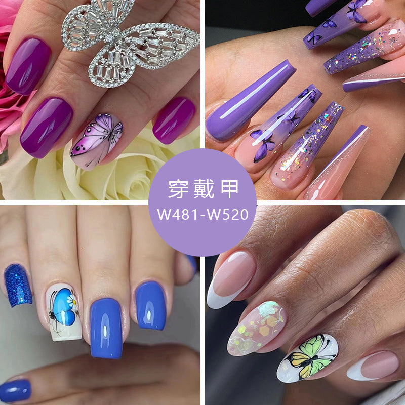 Mid-Length Ins-Style Butterfly Fairy Fall Nails, 24-Piece Multicolor Set