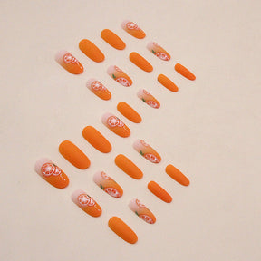 Elegant Oval Orange Matte Nails for Autumn