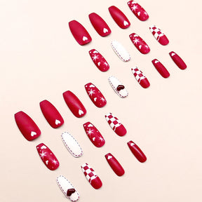 Christmas Red White Snowflake Heart Removable False Nails