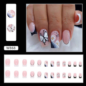 Sweet Edgy Black White Butterfly French Nail Stickers