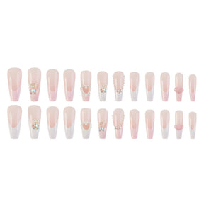 Aurora Bear Heart Pearl French Nail Tips