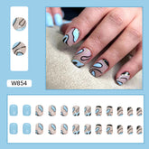 Short Euro Ins Style Blue Black Sweet Cool Wavy Irregular Nails Wearable Fake Nails