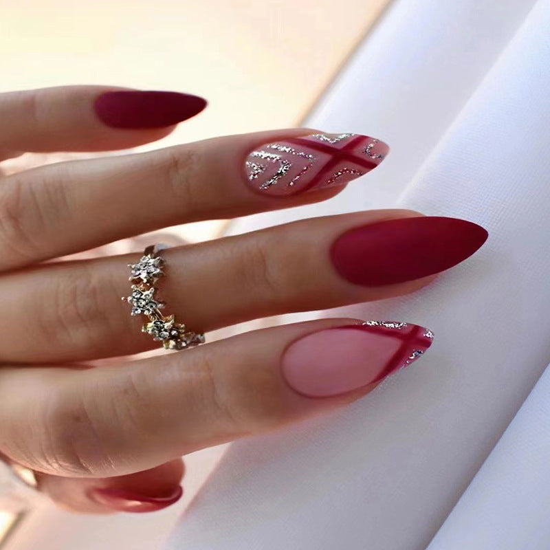 Simple Matte Red Nails New Year Bride Shiny Gold Ins Style