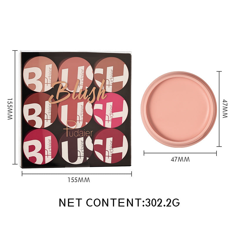 Pudaier 9-Color Cream Blush Palette - Matte Finish