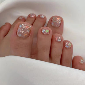 Silver Glitter Butterfly Toe Nail Art Tips