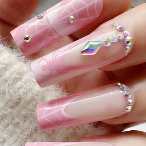 Sparkling Pink Web Fall Nails 24-Piece French Manicure Tips