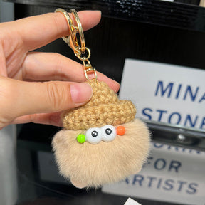 Cute Real Rabbit Fur Coal Ball Keychain - Accessory