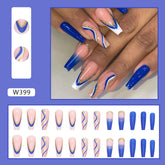 Fresh Sea Blue Wave Long Ballet French Nails, Trendy Ins Style